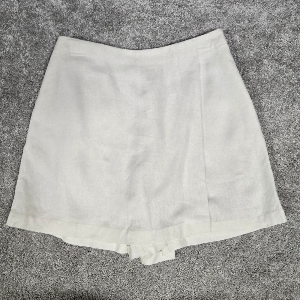 Rae Mode Linen Blend Wrap Front Skort White Women's Size M